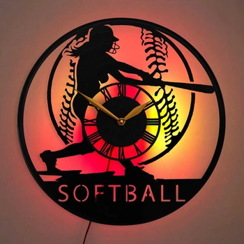 Настенные часы Софтбол Softball с LED-подсветкой игрок с битой мяч спортивная игра спортивный декор