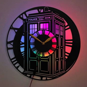 Настенные часы Doctor Who Доктор Кто с LED-подсветкой TARDIS ТАРДИС машина времени научная фантастика британский сериал декор