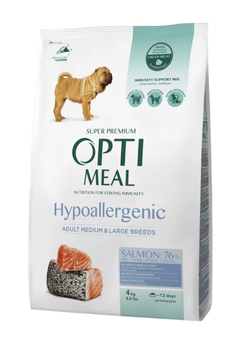 Гипоаллергенный сухой корм OptiMeal Hypoallergenic Dog Medium & Large Breed Salmon для собак средних и крупных пород с лососем 4кг