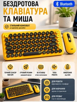 Беспроводная клавиатура для пк FANTECH Go WK898 MOCHI мышка беспроводная блютуз для компютера и наутбука Черно-желтый