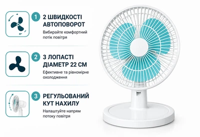 Вентилятор настольный автоповорот 2 скорости