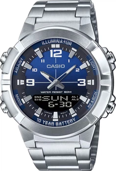 Мужские часы Casio AMW-870DA-2A1 серебристые мировое время (AMW-870DA-2A1)
