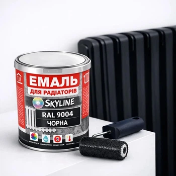 Емаль акрилова термостійка SkyLine для радіаторів та труб опалення RAL 9004 Чорна 0.75 л