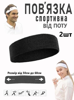 Повязка на голову спортивная для волос и защиты от пота Черный Набор 2шт