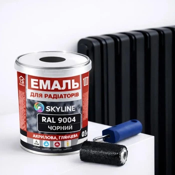 Емаль акрилова термостійка SkyLine для радіаторів та труб опалення RAL 9004 Чорна 0.4 л