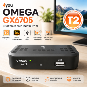 Цифровой ТВ тюнер DVB-T2 4you OMEGA mini GX6705 ресивер для телевизора Black