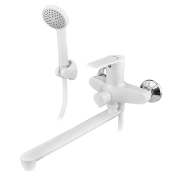 Змішувач для ванни PLAMIX OSCAR-006 EURO SET WHITE (зі шлангом, лійкою та кронштейном) (Колір білий) (MX1895)