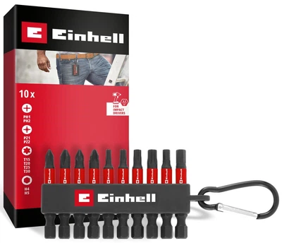 Біти Einhell 50мм бітотримач з карабіном, PH, PZ, T, H набір 10шт