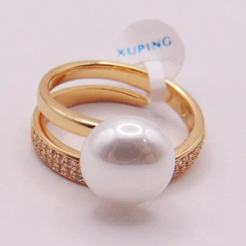 Кольцо под жемчуг с фианитами медзолото р.18 Xuping кс156
