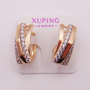 Серьги медзолото с фианитами Xuping 17х8 мм xp78