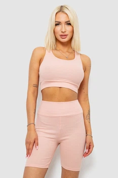 Жіночий костюм в рубчик топ і шорти 221R3021 розмір XXL колір Персиковий
