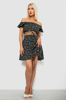 Костюм женский топ и юбка с цветочным принтом, цвет черный, S, 257R758-2