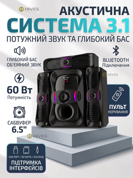 Акустическая система ZPX 60Вт с сабвуфером 3в1 Bluetooth колонки для дома USB SD AUX LED дисплей