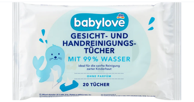 Дитячі вологі серветки Babylove 99% води , 20шт