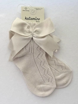 Носки для младенцев Katamino Piksel летние ажурные с бантом Светло-серые 17-18 / 0-6 мес.