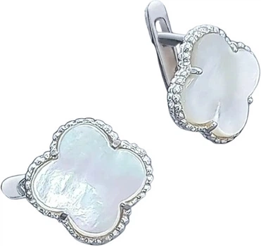 Серьги Белый клевер 13 мм в стиле Van cleef медицинский сплав серебристые