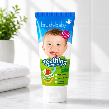 Детская зубная паста Brush-Baby Teething Baby для прорезывания от 0 до 2 лет (фтор 500, вкус яблочная мята), 50 мл