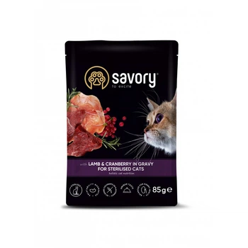 Влажный корм для стерилизованных кошек Savory пауч 85 г ягненок с клюквой в соусе