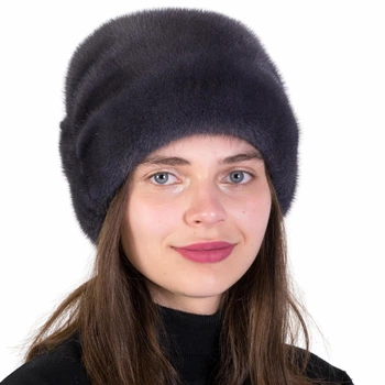 Шапка норковая Меховой Стиль Коса 54-60 Темный сизо-дымчатый (067/C)