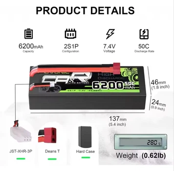 Аккумулятор Ovonic 7.4V 2S 50C 6200mAh в жестком корпусе LiPo