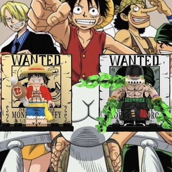Набор минифигурок «Ван-Пис» (One Piece) с диорамами плакатов розыска WANTED: Монки Д. Луффи и Ророноа Зоро
