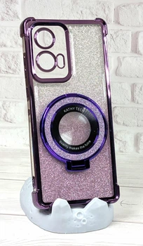 Чехол Luxury Case для Motorola Edge 50 Fusion бампер силиконовый блестящий с кольцом подставкой фиолетовый