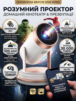 Проектор для фильмов умный светодиодный на андроид с поддержкой Full HD смарт-проектор поворотный для стены и потолка с пультом ДУ