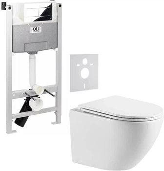 Инсталляция Oli 120 888781 с панелью смыва Slim 659044 хром + унитаз подвесной Devit Flow DFL0460111W Rimless с сиденьем Soft Close дюропласт