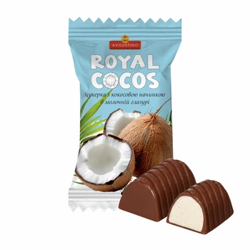 Конфета Royal Cocos Avgustino з кокосовою начинкою в шоколадній глазурі, вагова, 100 г