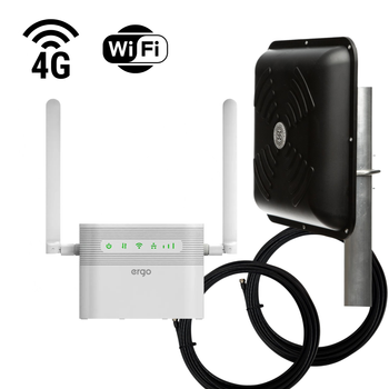 Швидкісний 4G комплект ERGO R023 (R0516) плюс панельна MIMO антена 2х15 з кабелями, перехідниками та акумулятором (black)