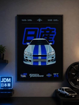 Постер в рамці, плакат 30х40см Nissan Skyline R34 GT-R Форсаж скло