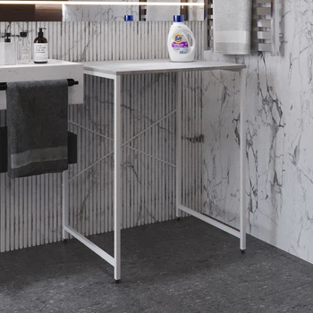 Стелаж полку Бафрум 401 Ferrum-decor для пральної машини 90x70,5x60,5 Білий метал ДСП Бетон 16 мм (BED40108)