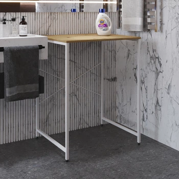 Стеллаж полка Бафрум 401 Ferrum-decor для стиральной машины 90x70,5x60,5 Белый металл ДСП Дуб Артизан 16 мм (BED40115)