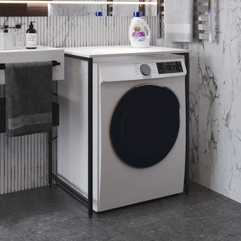 Стелаж полку Бафрум 401 Ferrum-decor для пральної машини 90x70,5x60,5 Чорний метал ДСП Білий 16 мм (BED40106)