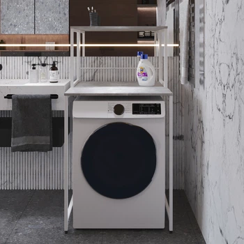 Стеллаж полка Бафрум 402 Ferrum-decor для стиральной машины 133,5x70,5x60,5 Белый металл ДСП Бетон 16 мм (BED40208)