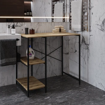 Стелаж полку Бафрум 405 Ferrum-decor для пральної машини 90x101x60,5 Чорний метал ДСП Дуб Евок Прибережний 16 мм (BED45502)