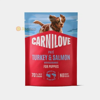 Вологий корм Carnilove Turkey & Salmon with Blueberries для цуценят, паштет, індичка і лосось з лохиною, 300 г, пауч