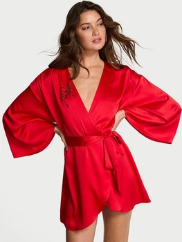 Халат Victoria’s Secret Satin Sparkle Bow Short Robe М/L Червоний (27178750D)