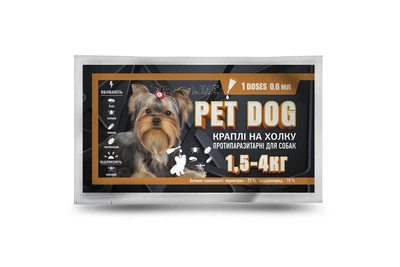 Краплі для собак 1,5-4 кг Pet Dog від бліх кліщів і волосоїдів 1 піпетка 0,6 мл Круг