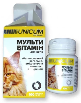 Таблетки Unicum premium для кошек мультивитамин 100 таблеток Unicum
