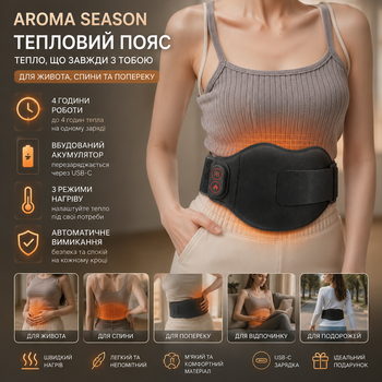 Аккумуляторный тепловой пояс Aroma Season HNB-325 электрическая грелка с подогревом для спины, поясницы и живота Черный