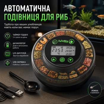 Автоматическая кормушка для рыб Papettly аккумуляторная с ЖК-дисплеем и таймером автоматический дозатор корма для аквариума