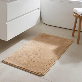 Коврик для ванной комнаты прорезиненный противоскользящий M Beige 100 * 60 см ковер в ванную на резиновой основе мягкий микрофибра антискользящий бежевый