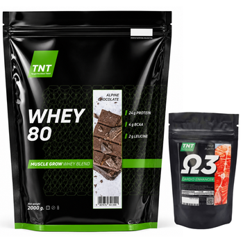 Сироватковий протеїн 80% 2кг TNT Nutrition Альпійський шоколад + Омега-3 у подарунок