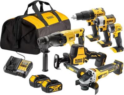 Набір електроінструментів DeWalt 18V XR з 2 акумуляторами 4 Ah 6 шт. (DCK607M2-QW)
