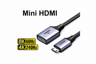 Кабель переходник UGREEN Mini HDMI to HDMI 2.1 8k 60hz 4k 240hz 165hz 144hz 120hz двунаправленный 0.2 м Black/Gray (HD181)