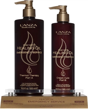 Набір для догляду за волоссям L'anza Keratin Healing Oil Emergency Service Маска Part A 500 мл + Крем-протектор Part B 295 мл (654050291019)