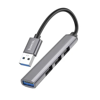 USB HUB Hoco HB26 4 in 1 adapter(USB to USB3.0+USB2.0*3) сірий металік