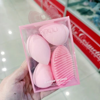 Набор спонжей для тонально крема 3 шт + щетка для мытья кистей Brush Egg