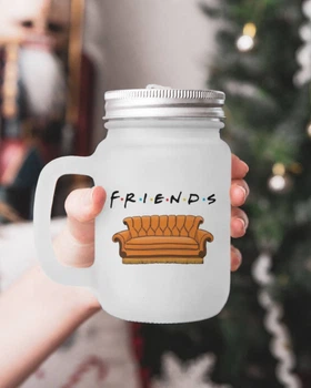 Чашка - банка для коктейлей с трубочкой матовая с принтом сериал Друзья Friends 430 мл (ДР230145)